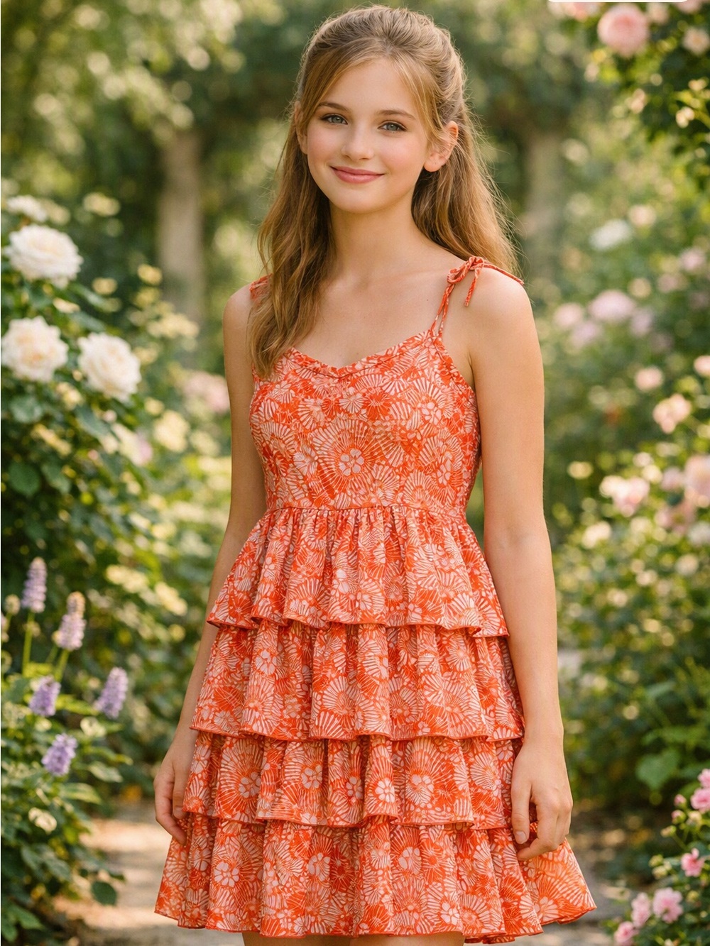 Aeropostale Orange and White Smocked Top